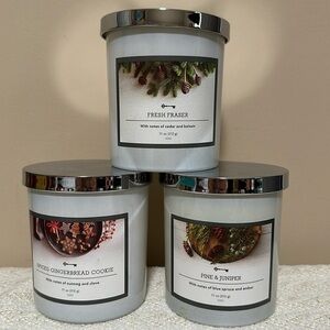 Threshold lot of 3 holiday candles Spiced Gingerbread Cookie, Pine & Fraser